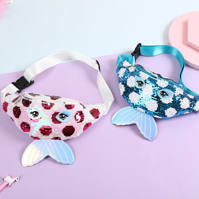 Baby Girl Kid Sequins Waist Bag Children Cross Body Chest Bag Purse Mermaid Shape Mini Belt Bag Hip Bum Bag 5 Colors