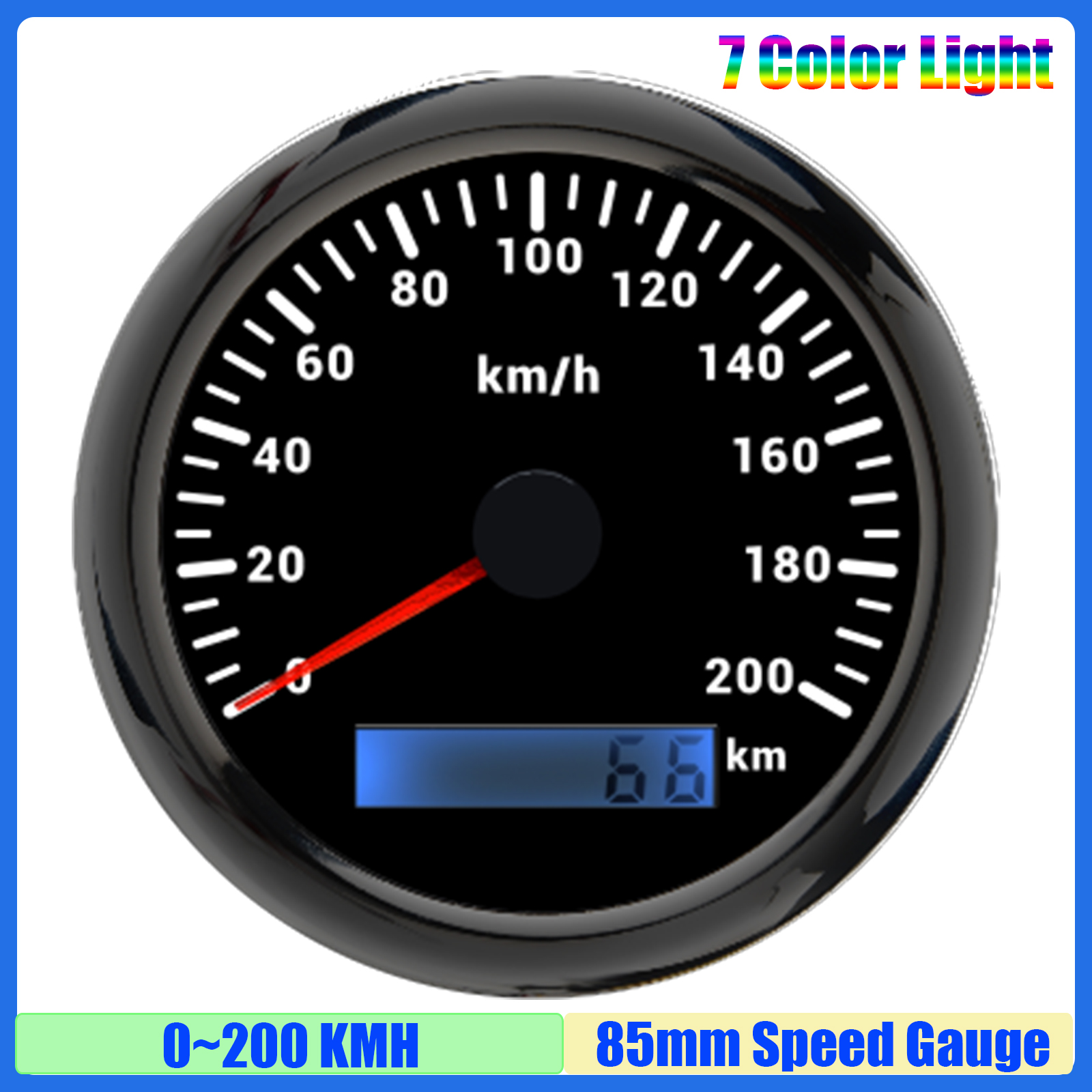 30 km/u ,60 km/u ,120 km/u ,200 km/u 85mm snelheidsmeter met 7 kleuren, analoge pulssignaal snelheidsmeter voor auto, boot, maritiem gebruik: Wit