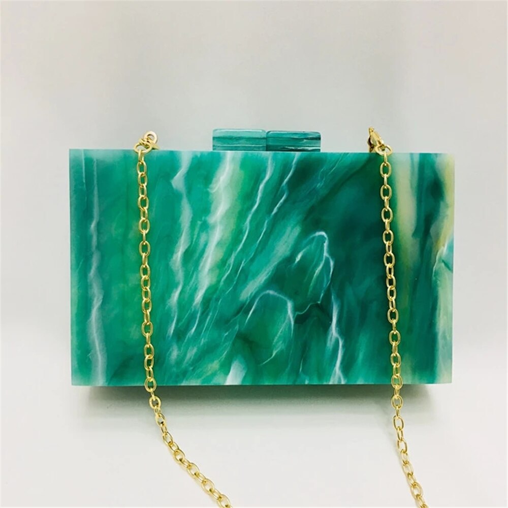 Sac à main en acrylique vert émerala, nouvelle de styliste, pochette, mignon, tendance, fête, bal, chaîne, sac de soirée, sacs à bandoulière: Green-Chains