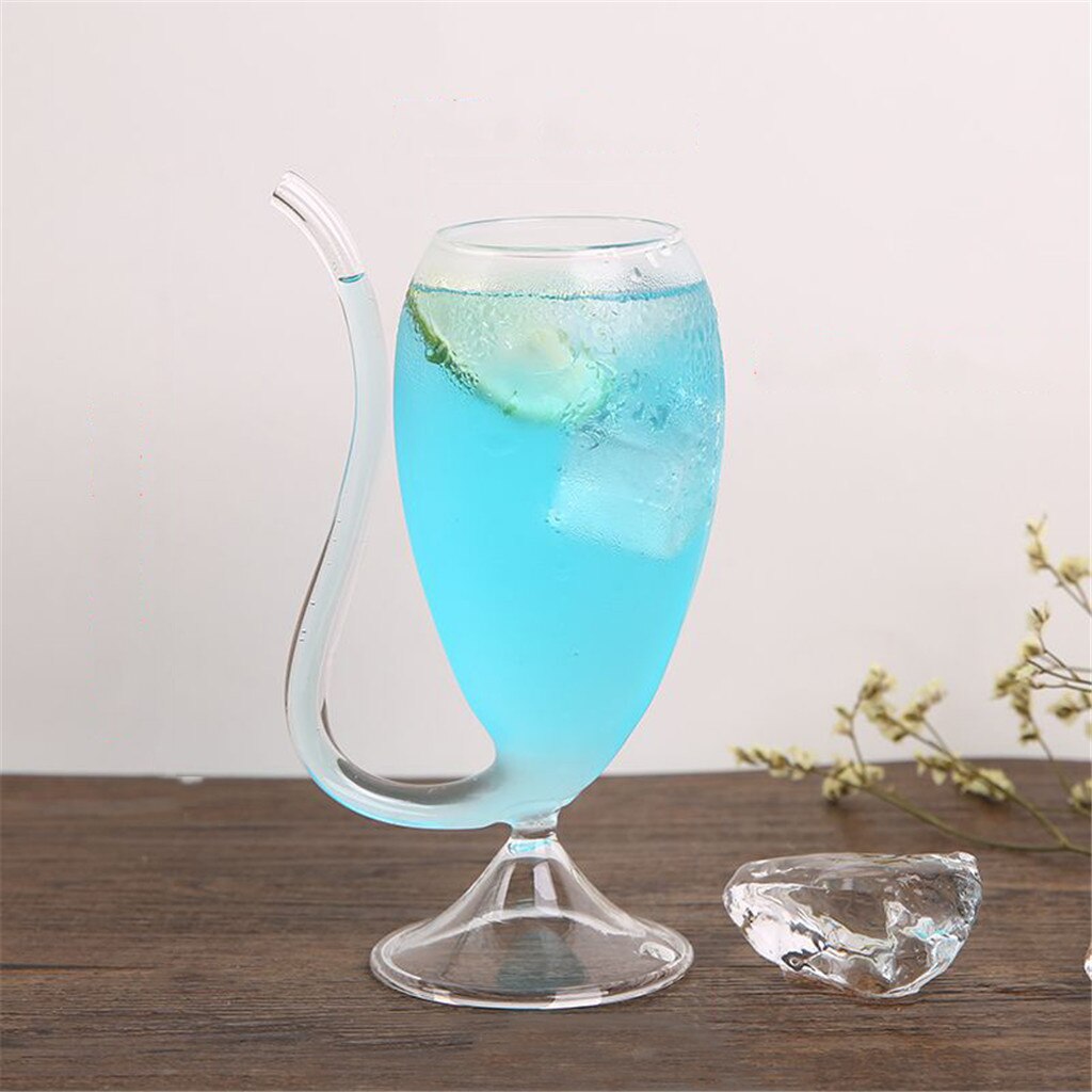Vin whisky glass varmebestandig glass sugende juice melk kopp te vin kopp med sugerør sugerør: En