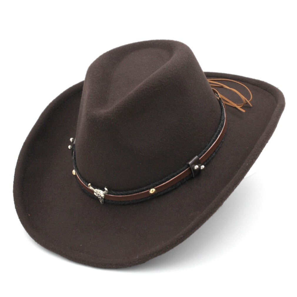 Mistdawn Unisex Wol Blend Western Cowboy Fedora Cap Brede Rand Sombrero Godfather Cap Kerk Caps Jazz Hoed Tauren Lederen Band: coffee