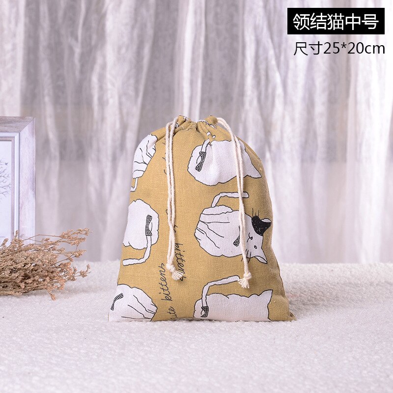 Cotton Linen Cat Pattern Beam Drawstring Bag Cosmetic Bag Travel Makeup Case Organizer Women Men Shoes Zakka Storage Pouch: 4 M