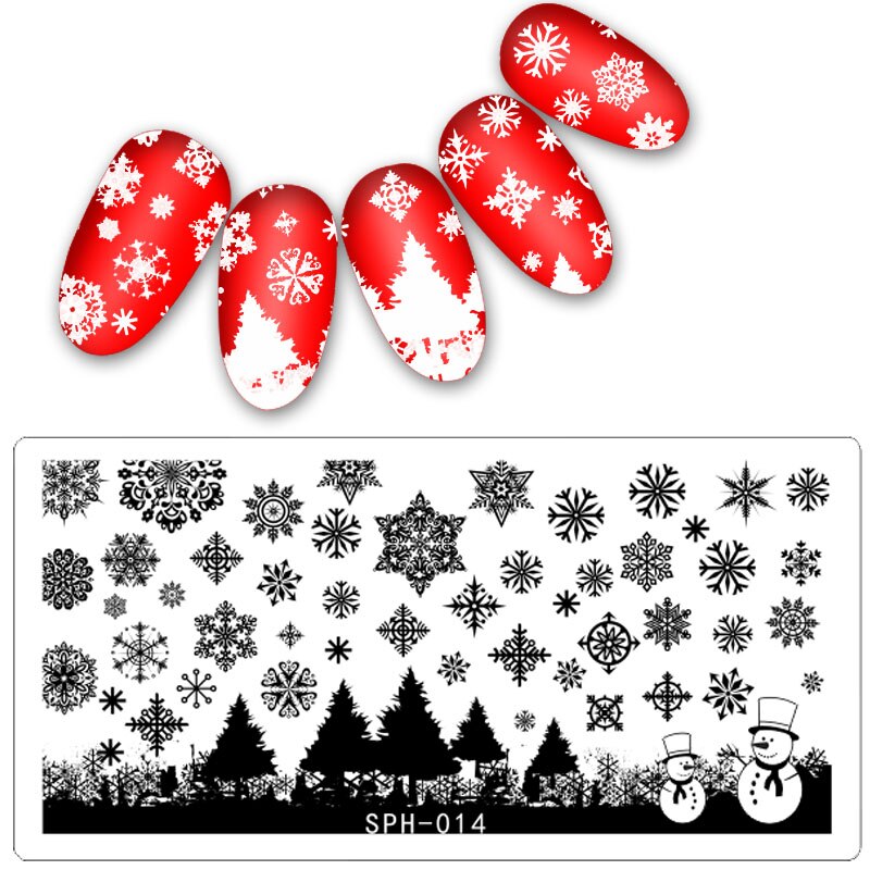 Nagel Stanzen Platten Weihnachten Schneeflocken Elch Glocke Santa Claus Winter Nail art Stempel Vorlage Bild Platte Schablone Maniküre Werkzeug: sph-11