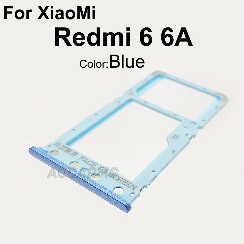 Aocarmo para XiaoMi Redmi 6 6A 6 Pro 6Pro de plástico de Metal Nano bandeja de tarjeta Sim MicroSD recambio de soporte de ranura parte: For Redmi 6 6A-Blue