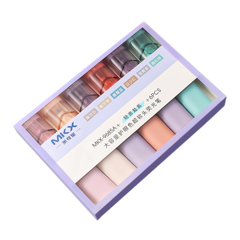 Stylos de papeterie Kawaii, 6 pièces, surligneur, sous-brayadores Fluorescentes, pour étudiants, grandes étiquettes de peinture, tête souple, fournitures de bureau