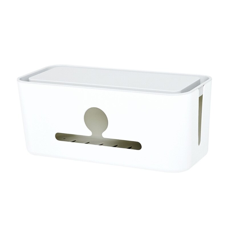 Cable Management Box Charger Socket Adapters Power Strips Wire Storage Case Hide Bin Desk Organizer with Phone Stand: White box gray cover