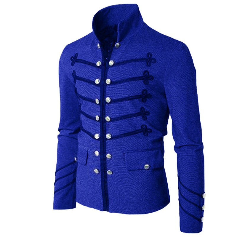 Veste Streetwear gothique pour hommes, manteau à boutons brodés, Costume uniforme à la , hauts de fête, veste d'extérieur, automne: Bleu / M