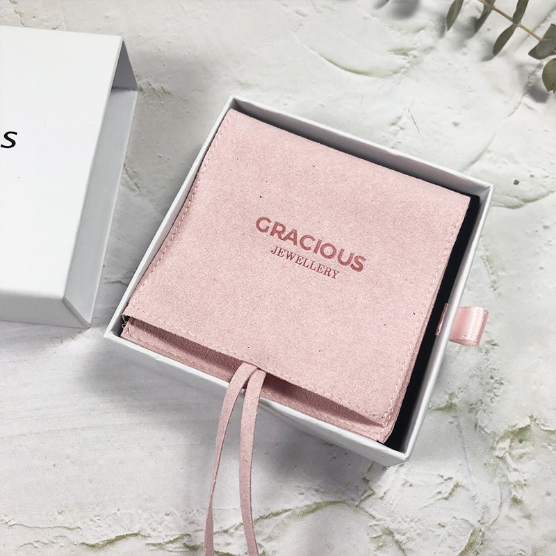 Échantillon 9X9X3cm coffret luxe enveloppe rabat microfibre daim bijoux pochette avec coffret