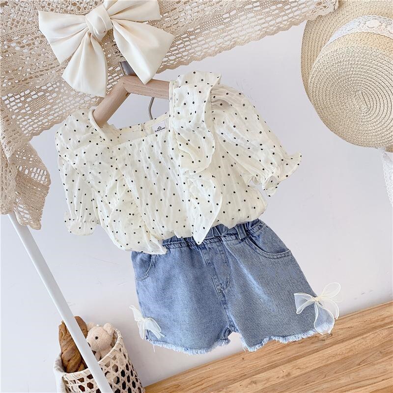 Set di abbigliamento per ragazze 2022 New Summer Polka Dot Top Shorts di jeans vestiti per bambina vestiti per bambini vestiti per bambina 2 pezzi