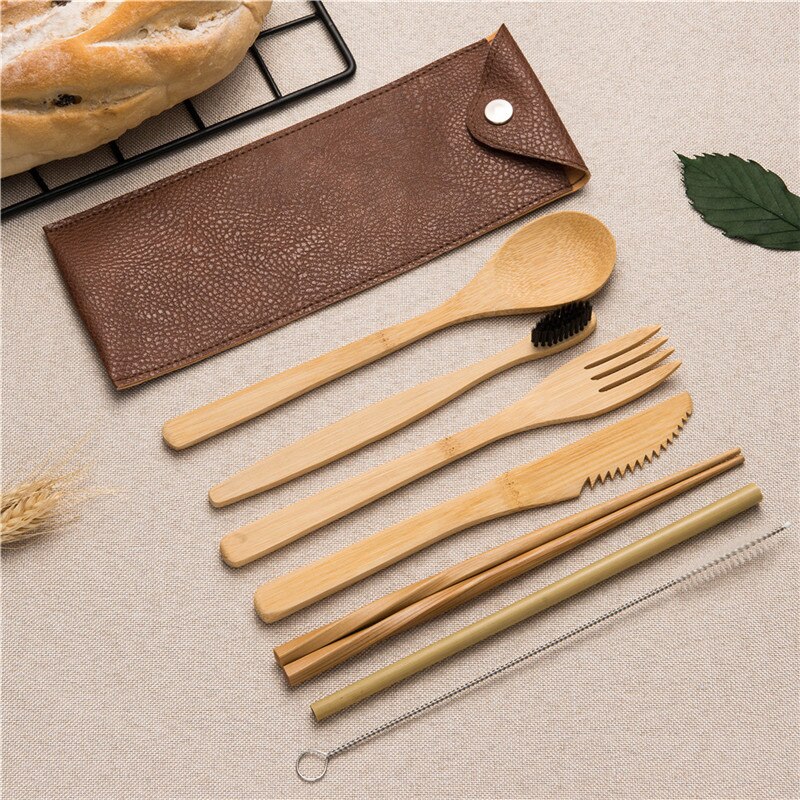 Resebestick set utomhus bambu servis set bestick trä bestick redskap kök inkluderar kniv gaffel sked set för picknick