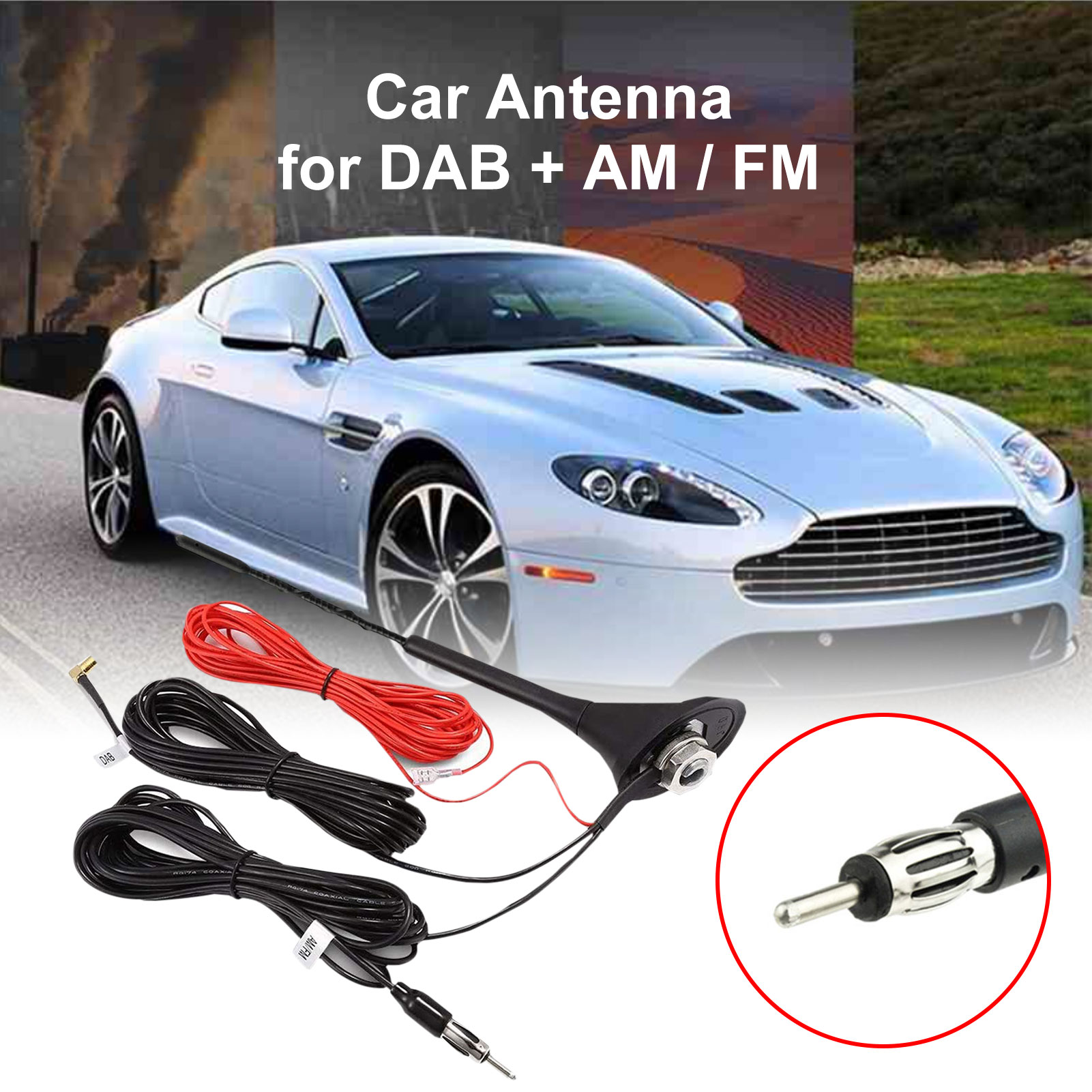 Aktiv dab/dab-antenne digitalradio fm/am stasjonsvogn takantenne med smb/sma-plugg din-adapter bilradio kjøretøysplitter