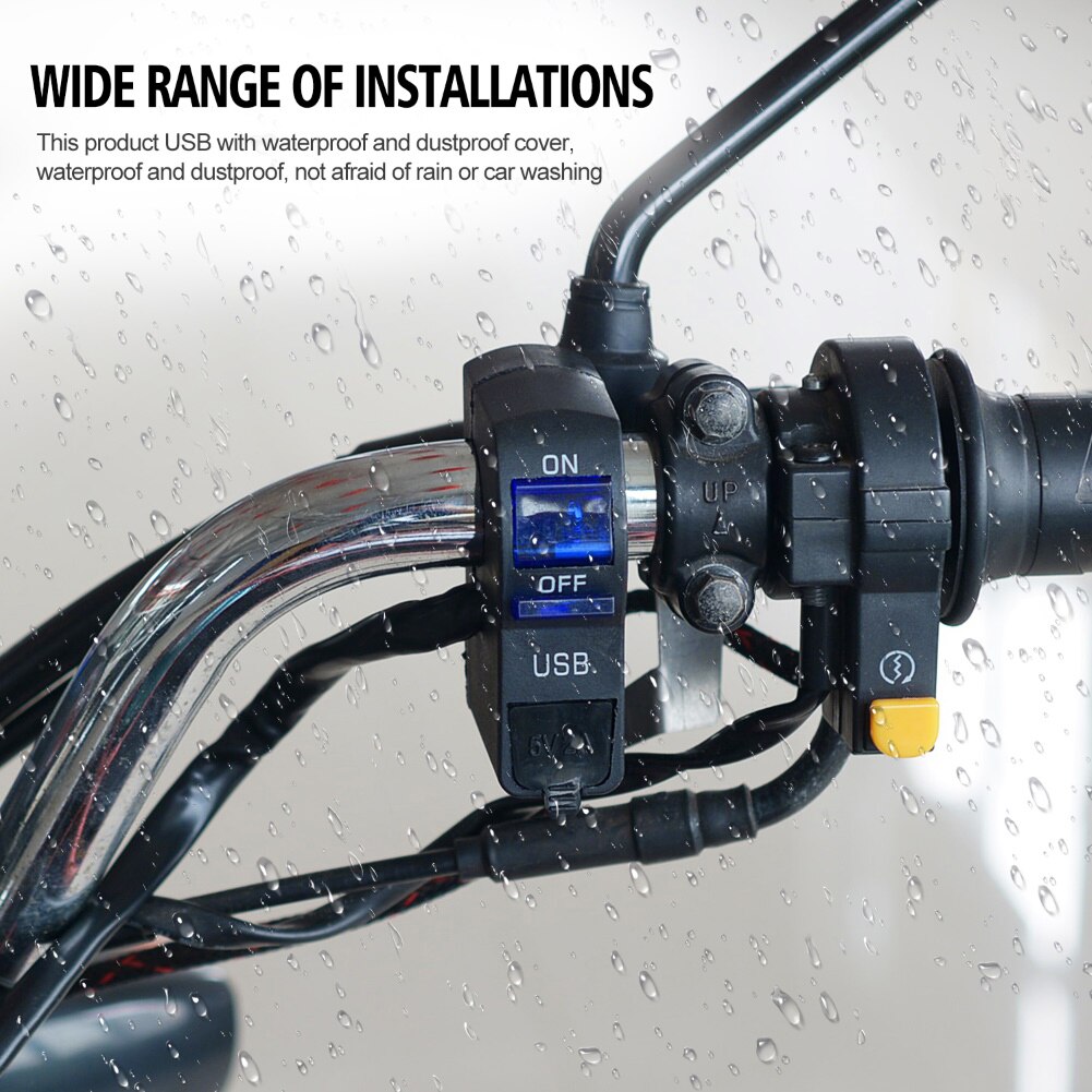 Cargador de teléfono para motocicleta, indicador LED de CC de 12V, montaje en manillar de motocicleta, cargador de teléfono USB con interruptor