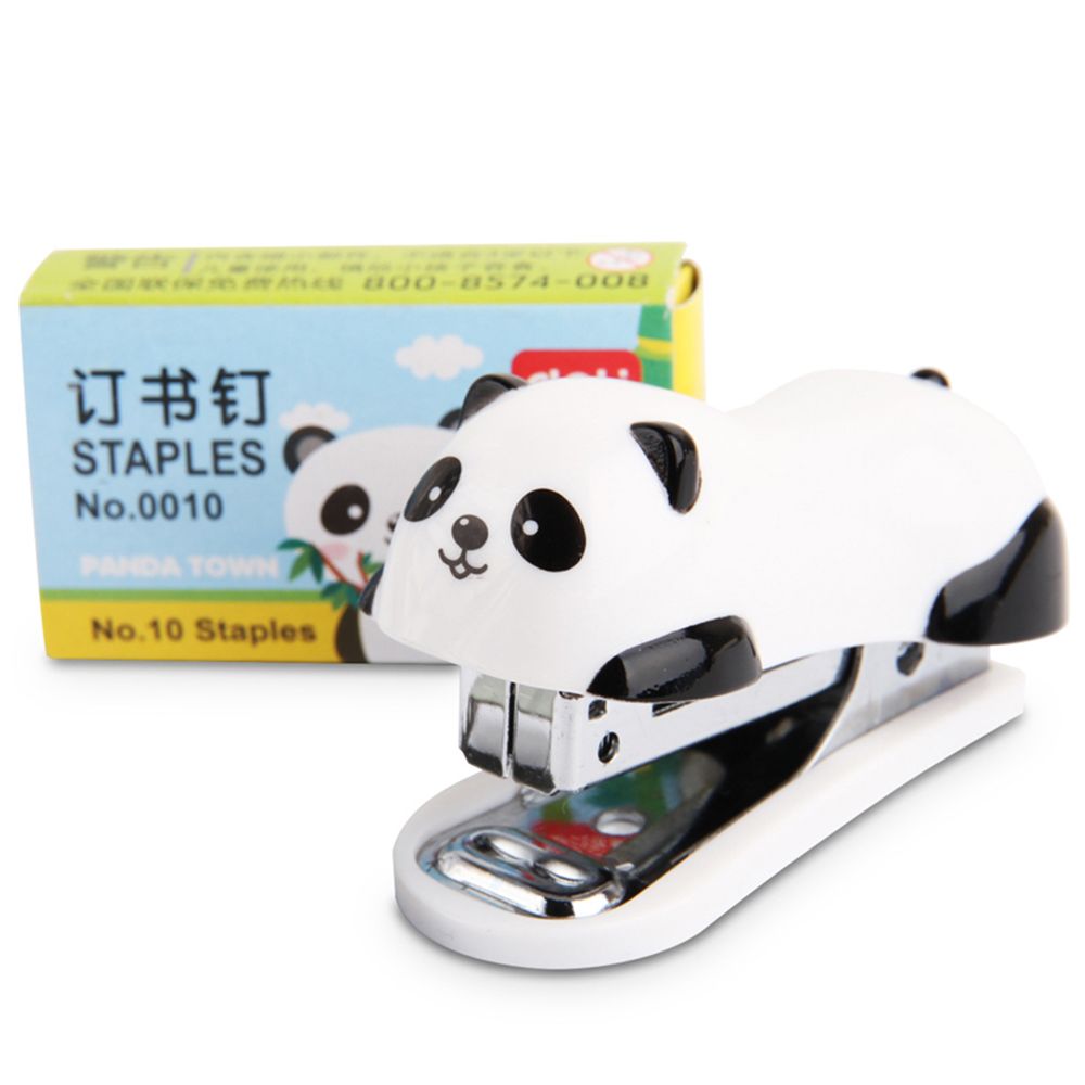 Mini söt panda stil stationär plast häftapparat med 1000 st häftklamrar för kontor skola hemresor och bästa söta för barn