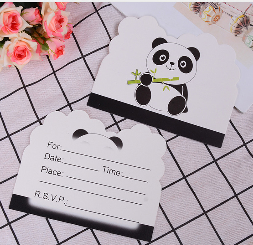 10 stks/partij Wegwerp Uitnodigingen Cartoon Panda Thema Verjaardagsfeestje Uitnodigingskaarten Decoraties Kids Feestartikelen