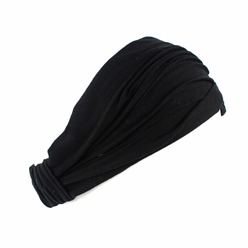Stretchy dame bomuld hårbånd pandebånd kvinders pandebånd wrap hovedtørklæde kasket 2 in1 bandana turban hårtilbehør til piger: Sort