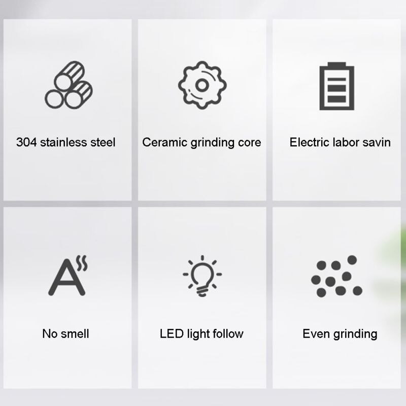 Molinillo Eléctrico automático, molinillo de pimienta y sal, lámpara LED, molinillo de granos de especias, molinillo de porcelana, herramientas de cocina