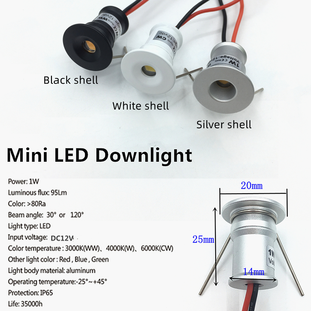 Mini Spot LED 12V Downlights regulable 1W juego de lámpara de techo control remoto 15mm empotrado negro plata blanco gabinete focos
