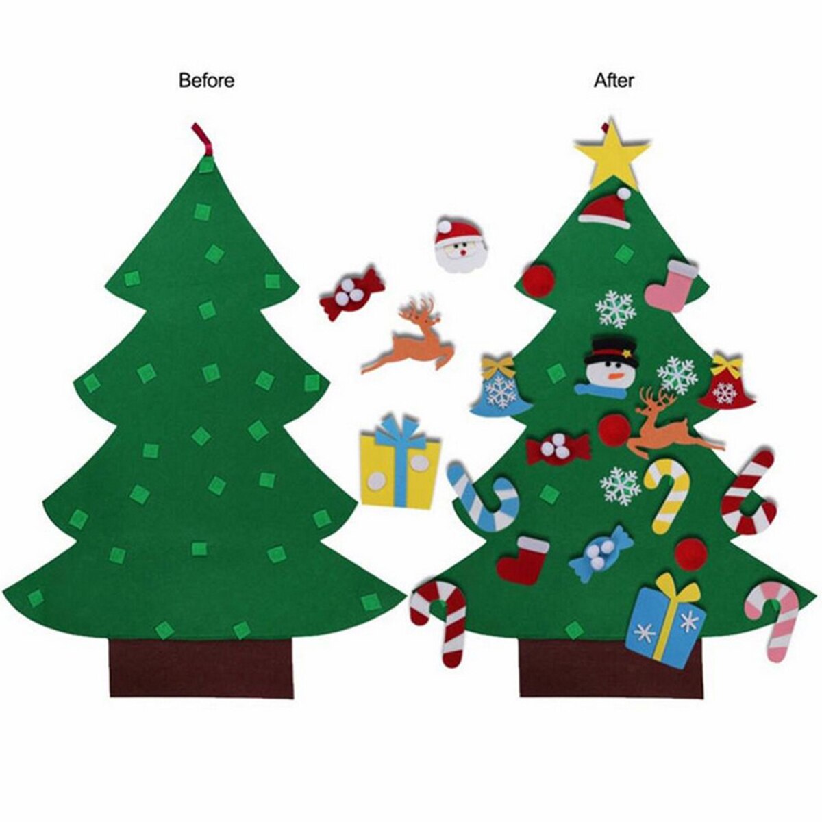 DIY Felt Christmas Tree Set Wall Christmas Tree Hanging Rope Toddlers Kids Felt Christmas Tree Pendant Christmas Decoration