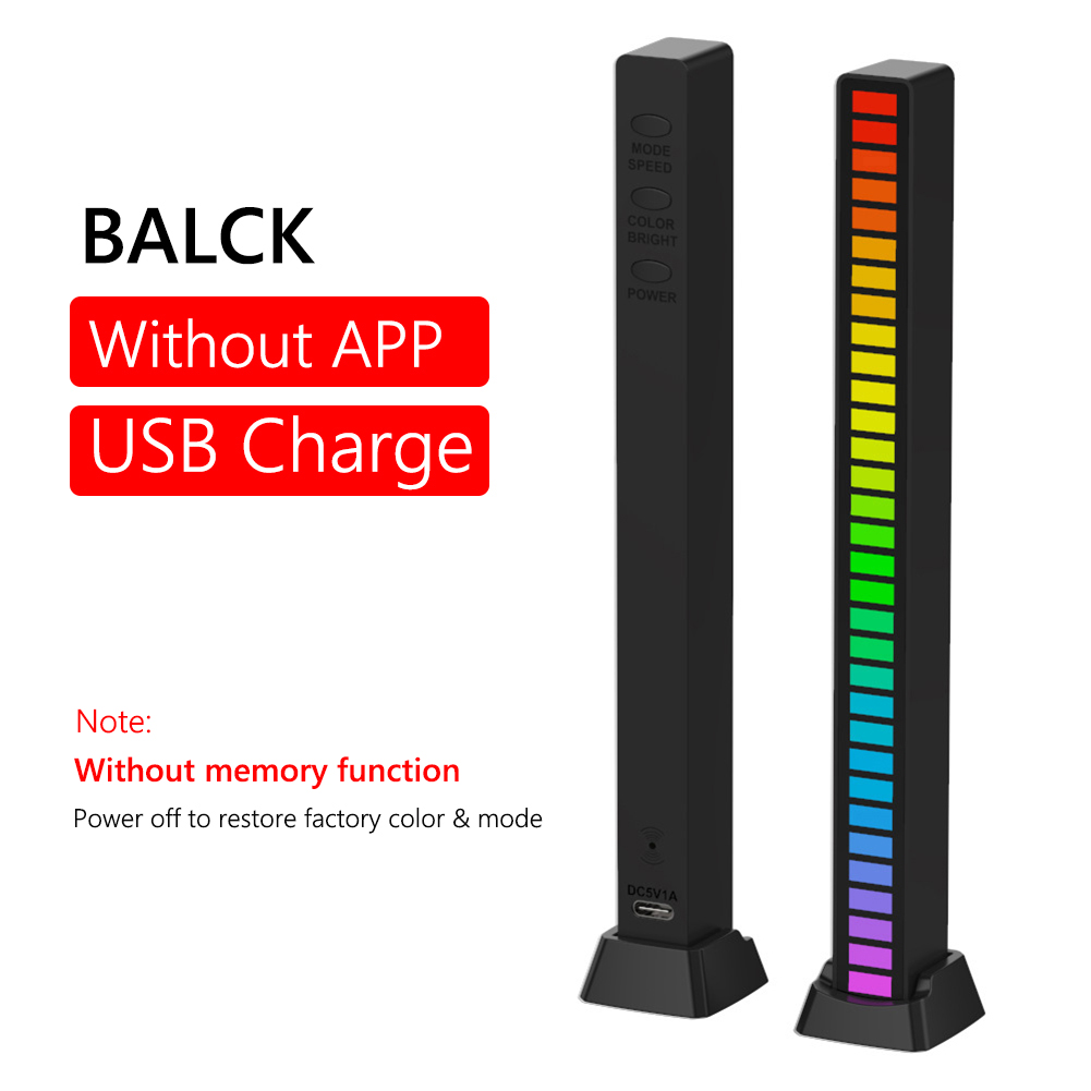 RGB Sound Control LED Light App Control Pickup Voice Activated Rhythm Lights Color Ambient LED Lamp Bar of Music Ambient Light: Black 5V Plug-in