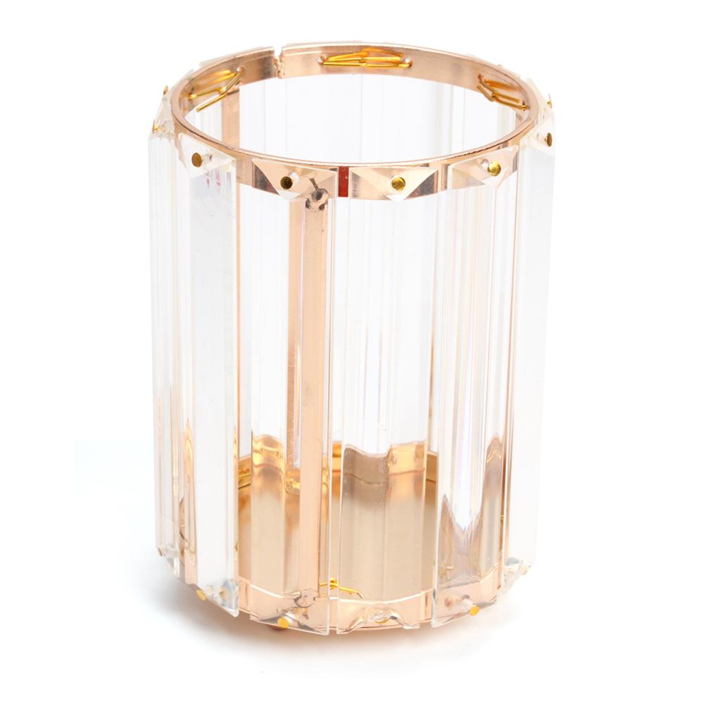 Metal Crystal Makeup Brushes Storage Tube Eyebrow Pencil Cosmetic Pens Holder Desktop Jewelry Box Organizer