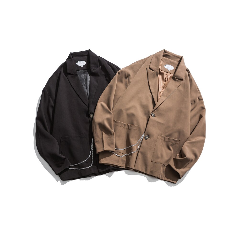 Lindsey seader blazers herr höst oversize solida kedjor retro trendig daglig brittisk stil ins unisex matchande par kostym toppar