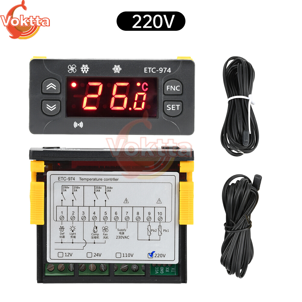 regulator temperatury cyfrowy ETC-974 Termometr Chłodziarka Sterowanie Chłodzeniem Termoregulator DC 12V DC 24V AC 110V AC 220V: Czerwony