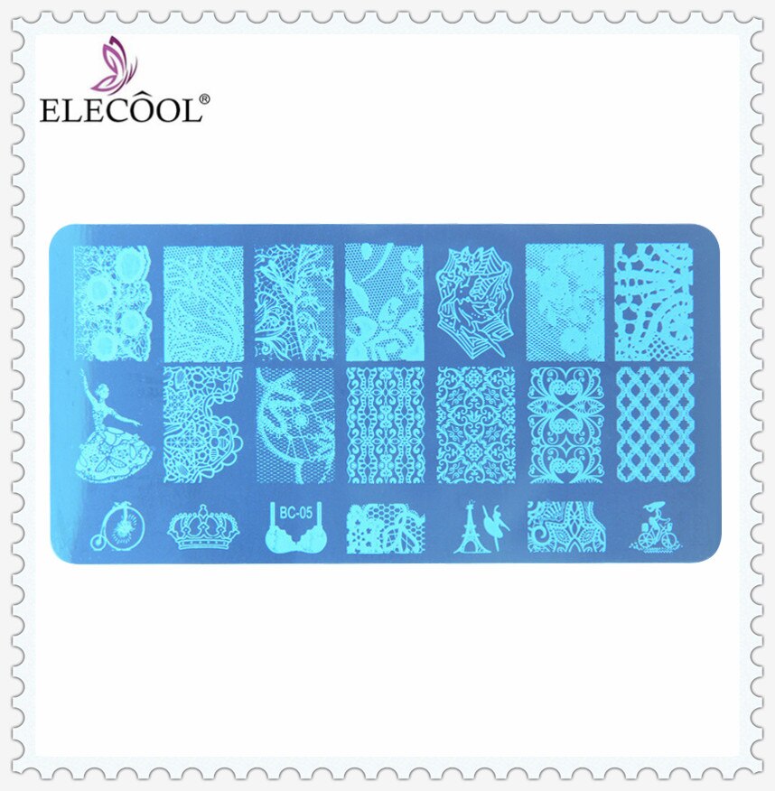 1 pièces Nail Art timbre estampage Image plaque ongles impression pochoir dentelle modèle bricolage bleu masque ongles impression Nail Art manucure outils: 05