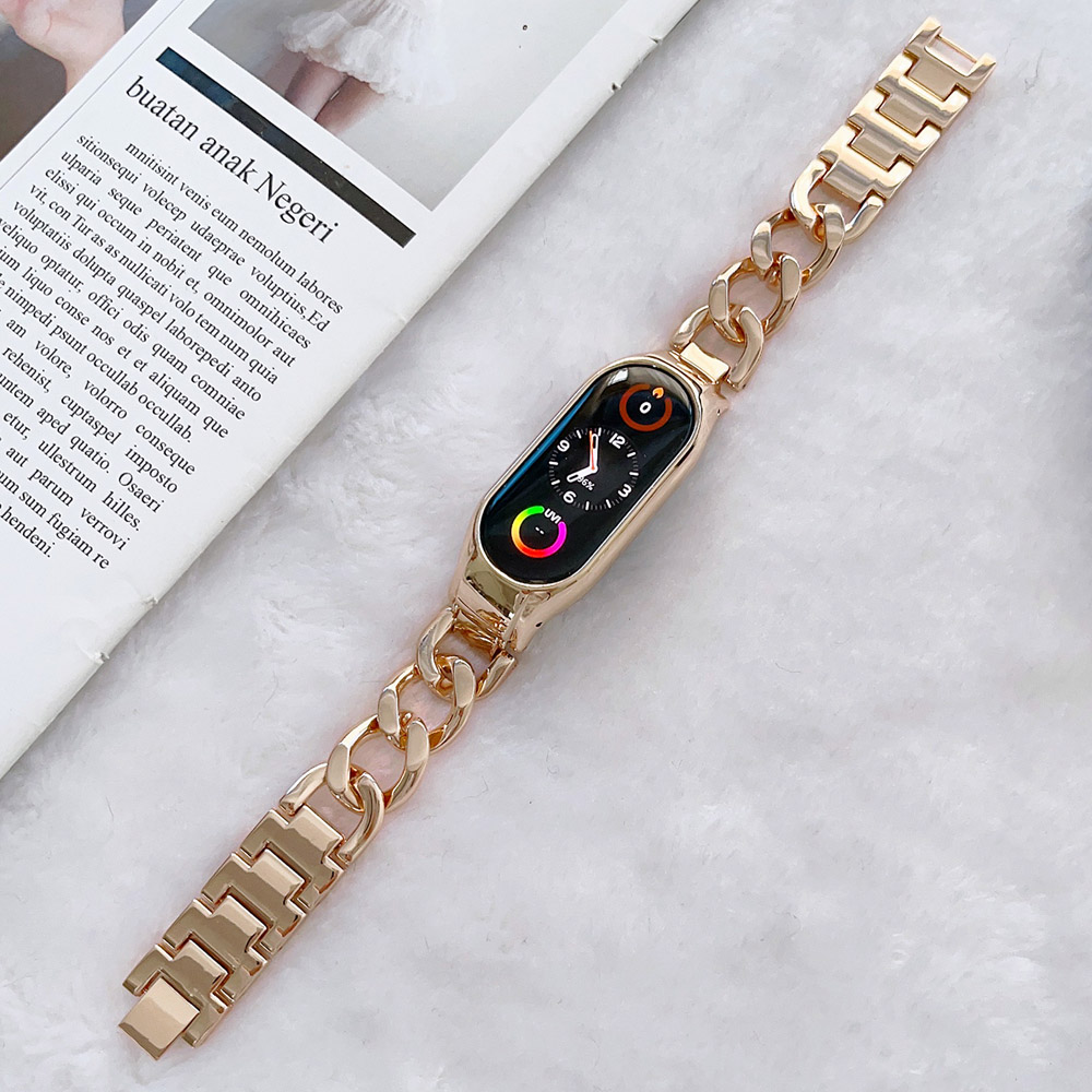 Roségoldenes Armbinde für Mi Band 7, Bänder, Zubehör, Armbinde für Xiaomi Mi Band 6, 5, 4, 3, Ersatzarmband aus Metalllegierung, Herren und Damen
