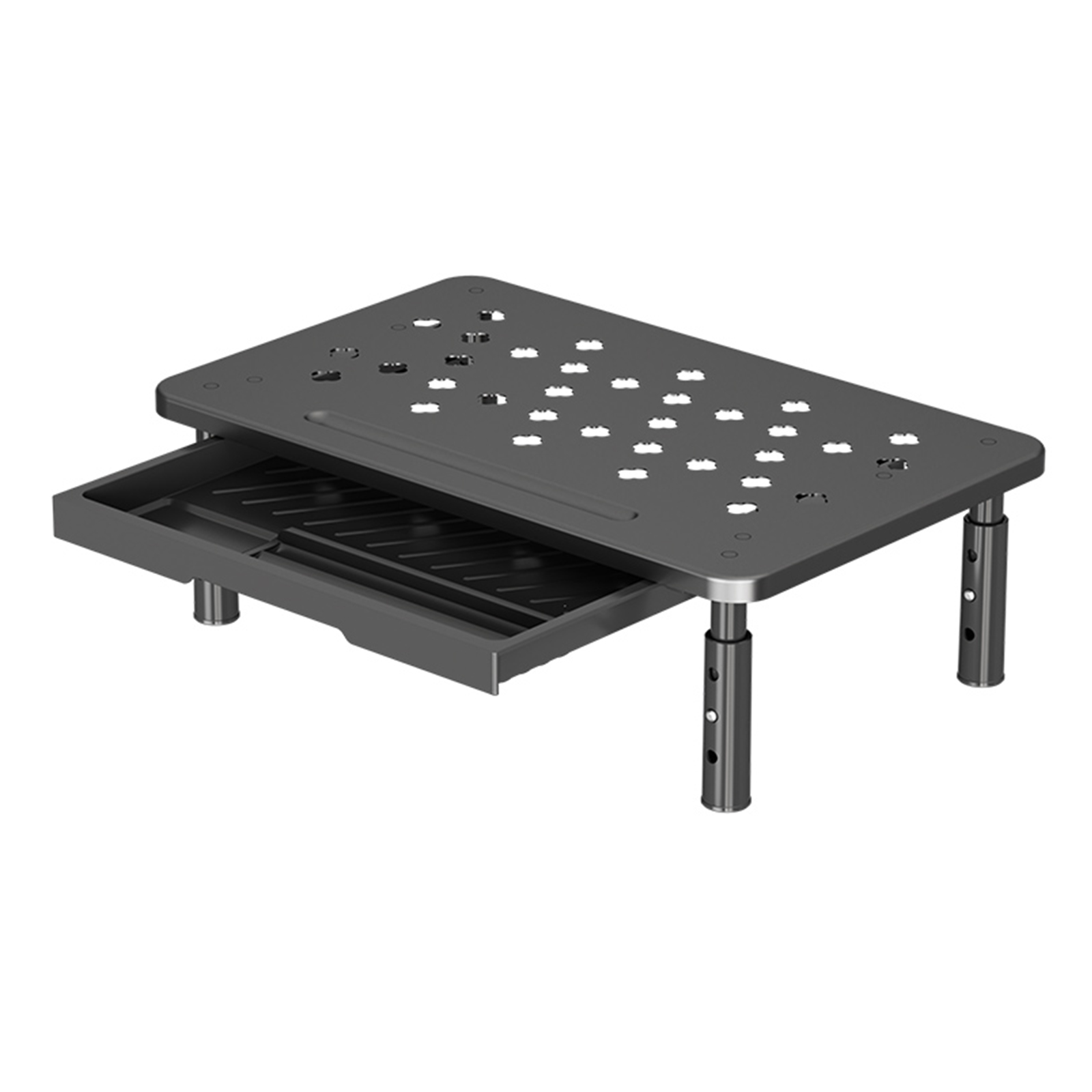 Datorskärmstativ 3 höjdjusterbara skärmhöjare med luftflödesventiler laptopstativ för skärm bärbar dator skrivare: Svart