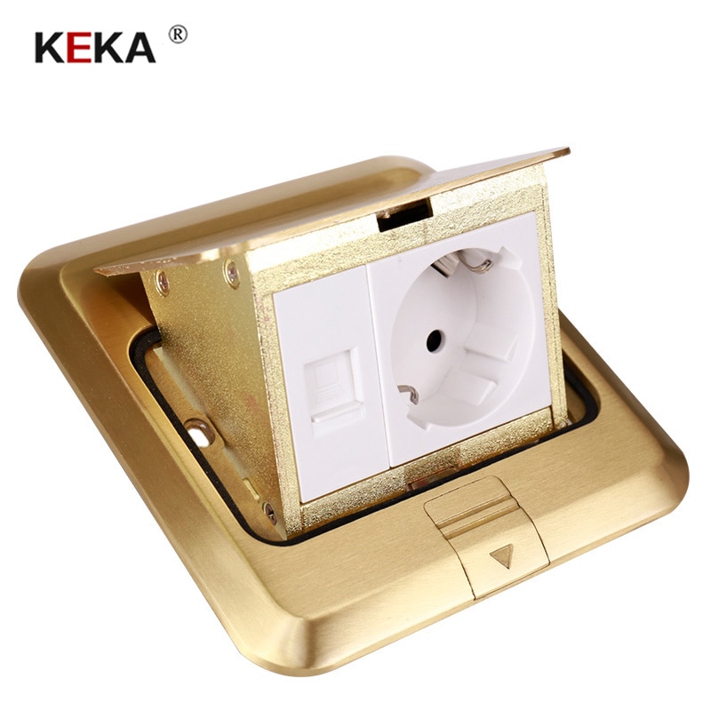 KEKA floor socket EU Plug power socket all bronze gold panel pop socket with rj45 computer Outlet Waterproof embedded ground RU