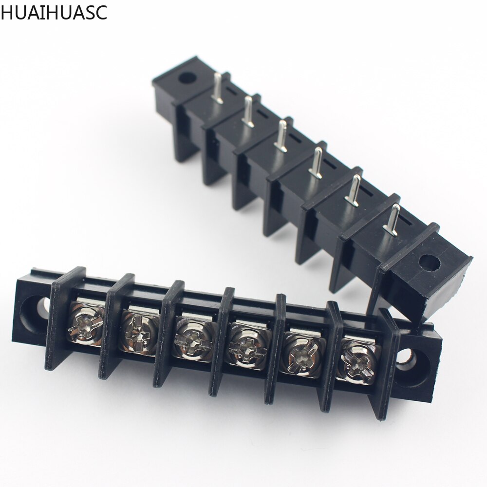 2pcs Black 9.5mm Pitch 6 Pin Barrier Terminal Block Connector With Screw Hole 300V 25A
