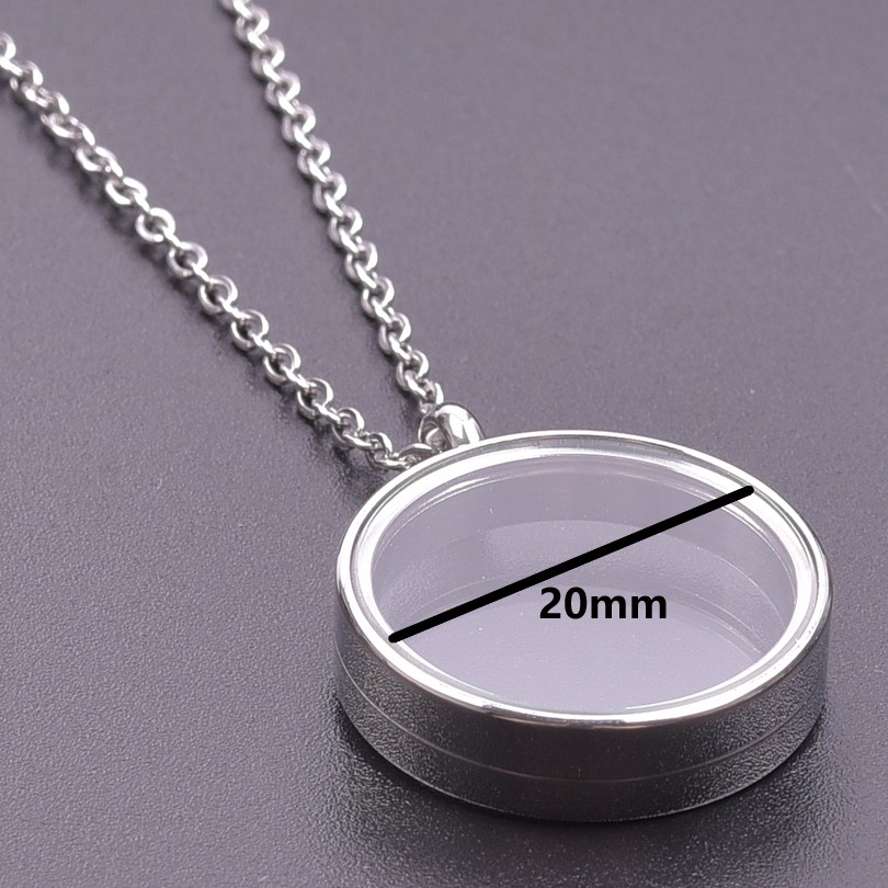 1Pc Stainless Steel Round Reliquary Coin Holder Locket Pendant Women Necklaces Glass Floating Ashes Relicario Collares Jewelry