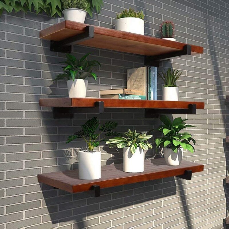 Floating Shelf Brackets,Black Heavy Duty Folding Wall Shelving Metal Shelf Bracket,Wall Shelf Brackets Decorative,4 Pack