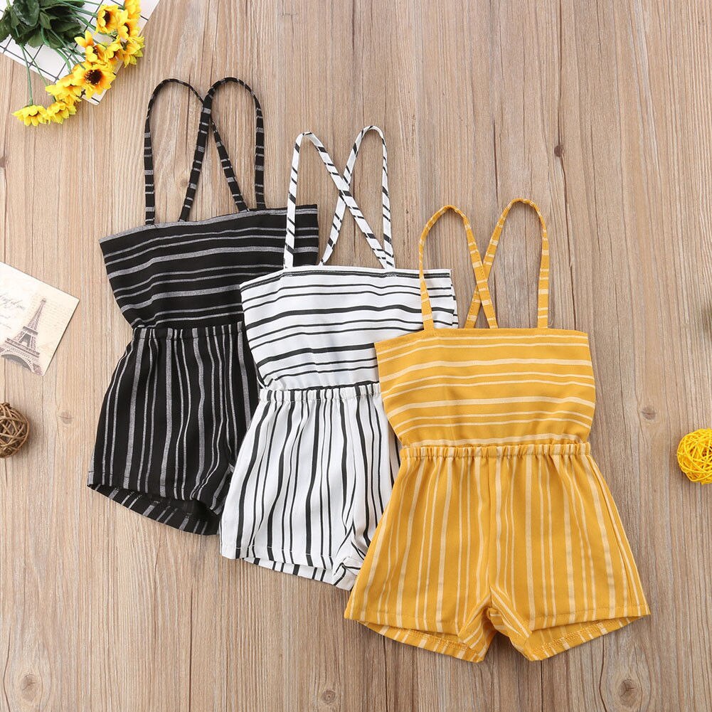 Vêtements pour enfants filles, salopettes à rayures, bretelles sans manches, épaules dénudées, pantalons à bretelles, combinaisons, tenues une pièce, 1-6 ans