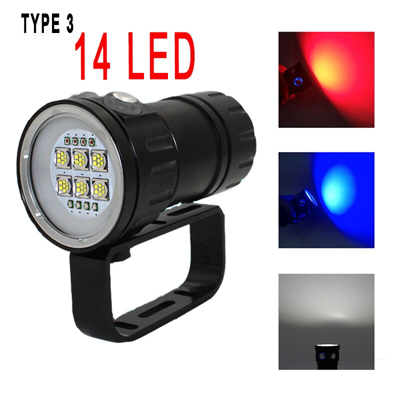 Lampe de plongée sous-marine XHP90, 80M de profondeur, lampe de poche pour caméra de photographie et vidéo, bleu blanc rouge: Type 3 / without battery