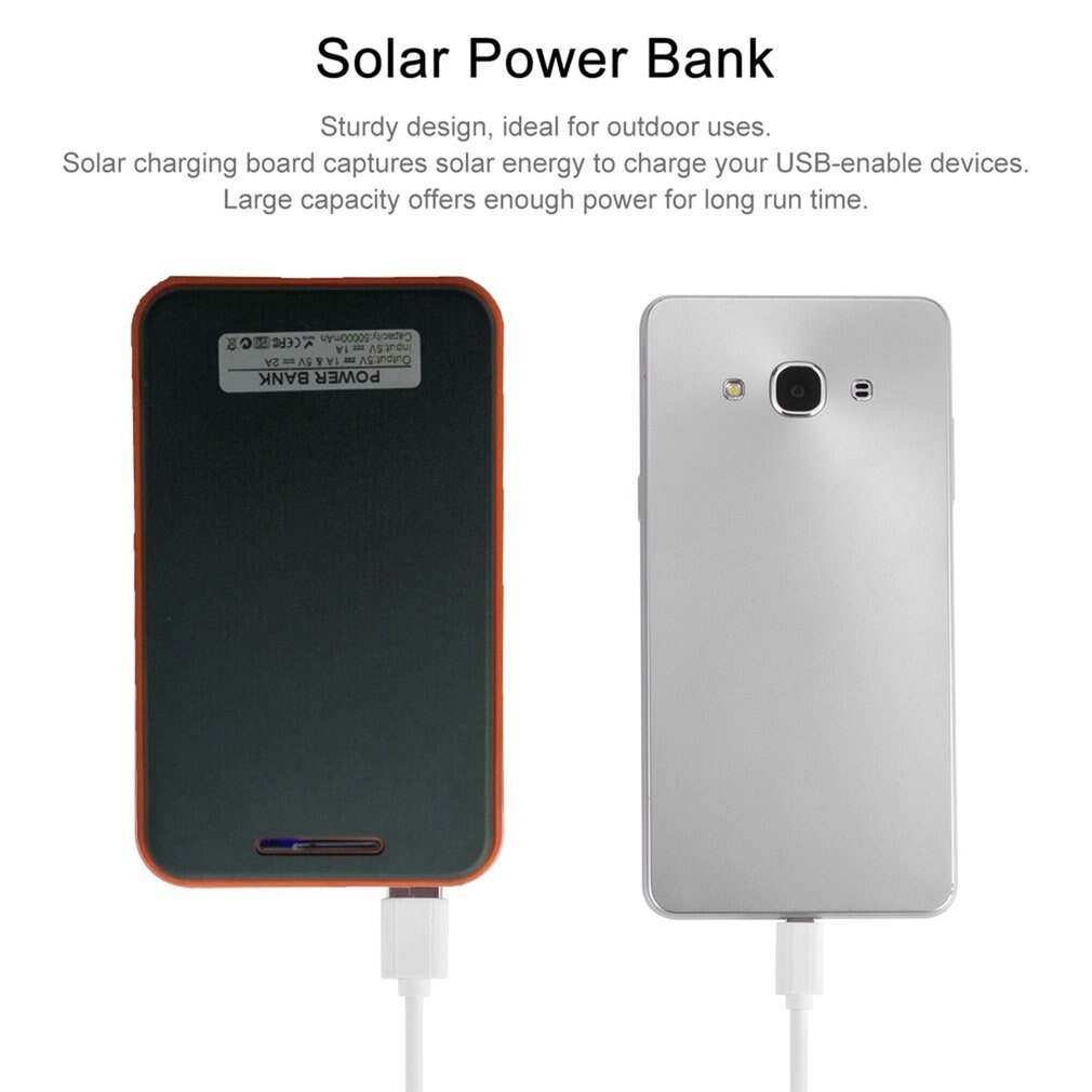 Super Thin Large Capacity Waterproof Portable Solar Power Bank Dual USB Solar Charger For Mobile Phones Compact Lightweight