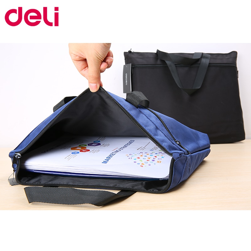 Deli 1pcs portable file bag A4 data storage bag zipper briefcase canvas multi layer business bag file bag