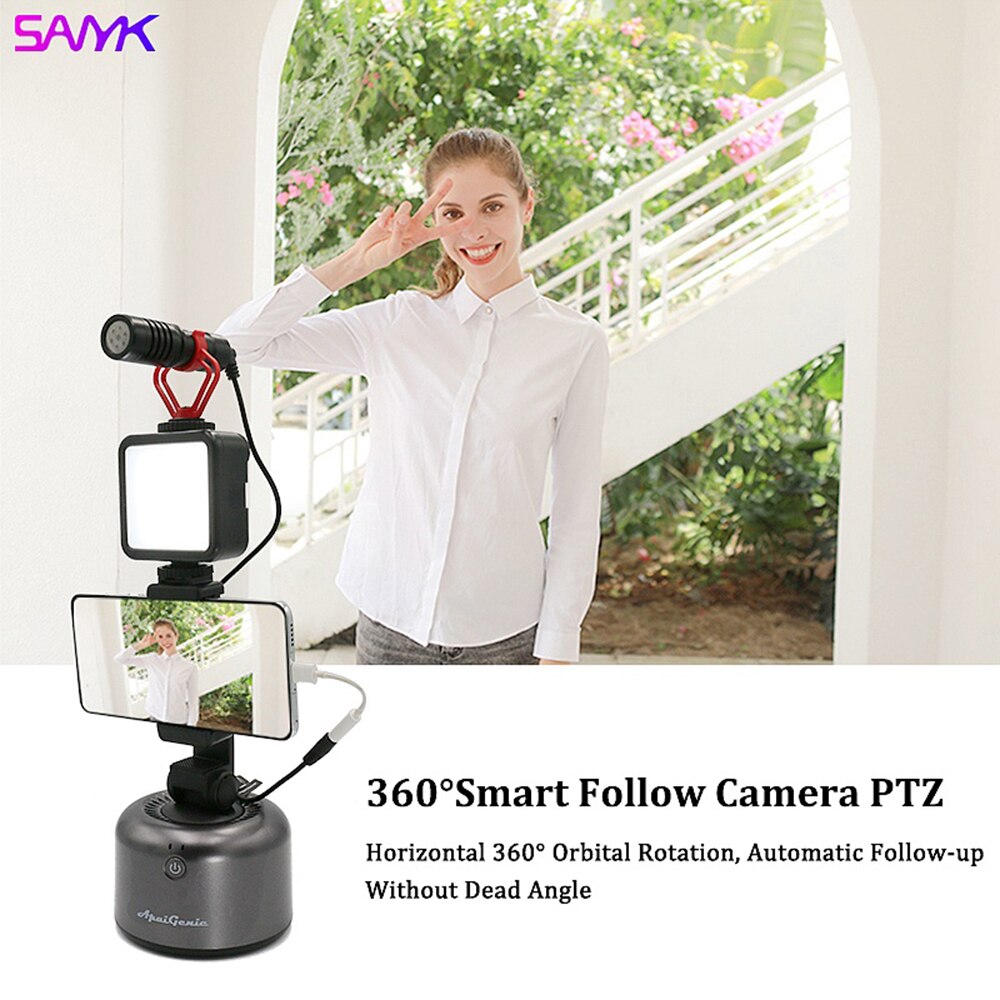 Sanyk 360 ° Smart Auto Tracking Gimbal Stabilizer Gsm Houder Vlogging Kit Led Licht Microfoon Statief Voor Selfie Livestream