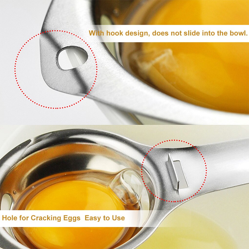 304 rustfritt stål eggehvite skilleverktøy egg eggeplomme filter dingser kjøkken tilbehør skilletrakt skje eggedeler