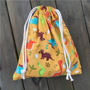 YILE 1 ud. Bolsa de algodón con cordón bolsa de para fiestas cuna para el hogar color de impresión dinosaurio azul claro YL03: XL 34x39cm