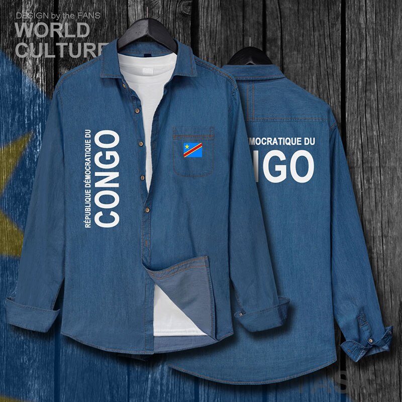 Vêtements congolais, drapeau, DR Congo COD DROC Congo-Kinsha, chemise, en coton, Top rabattu, à manches longues, manteau Cowboy, automne: shirt-darkblue / S