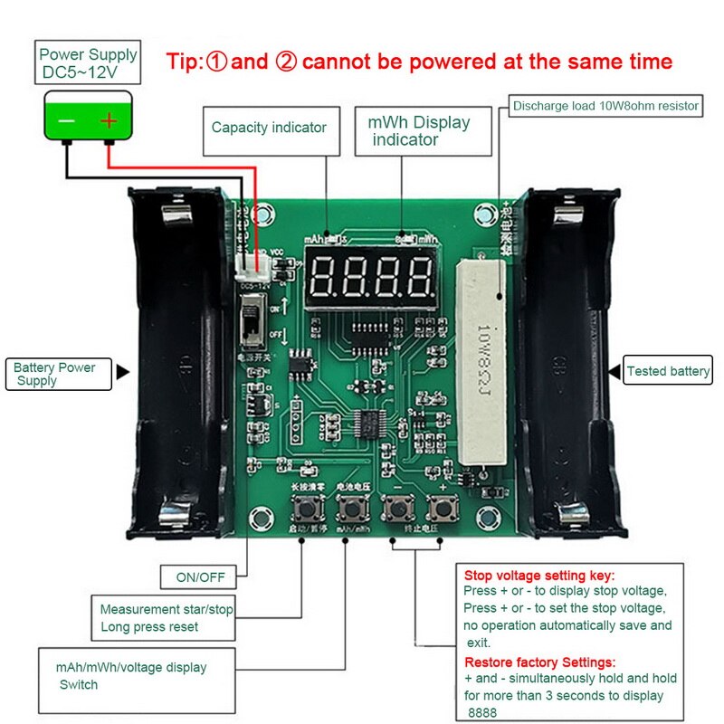 Battery Capacity Tester MAh MWh for 18650 Lithium Battery Digital Measurement Lithium Battery Detector Module