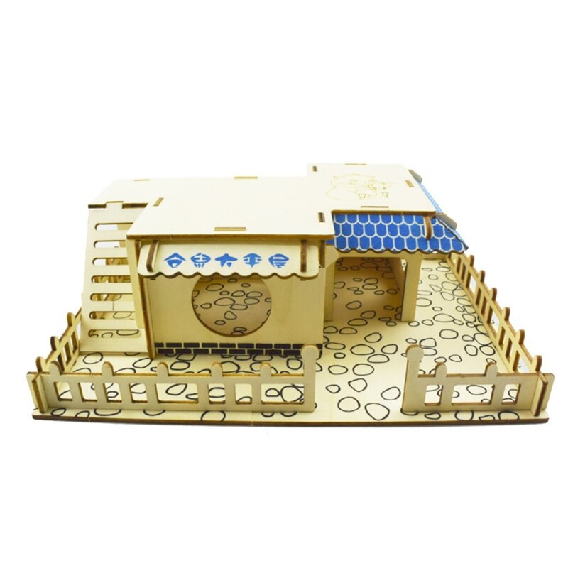 Hamster Hideout Wooden Hut Small Animals Double Layer Villa Rat Room House Cage: C