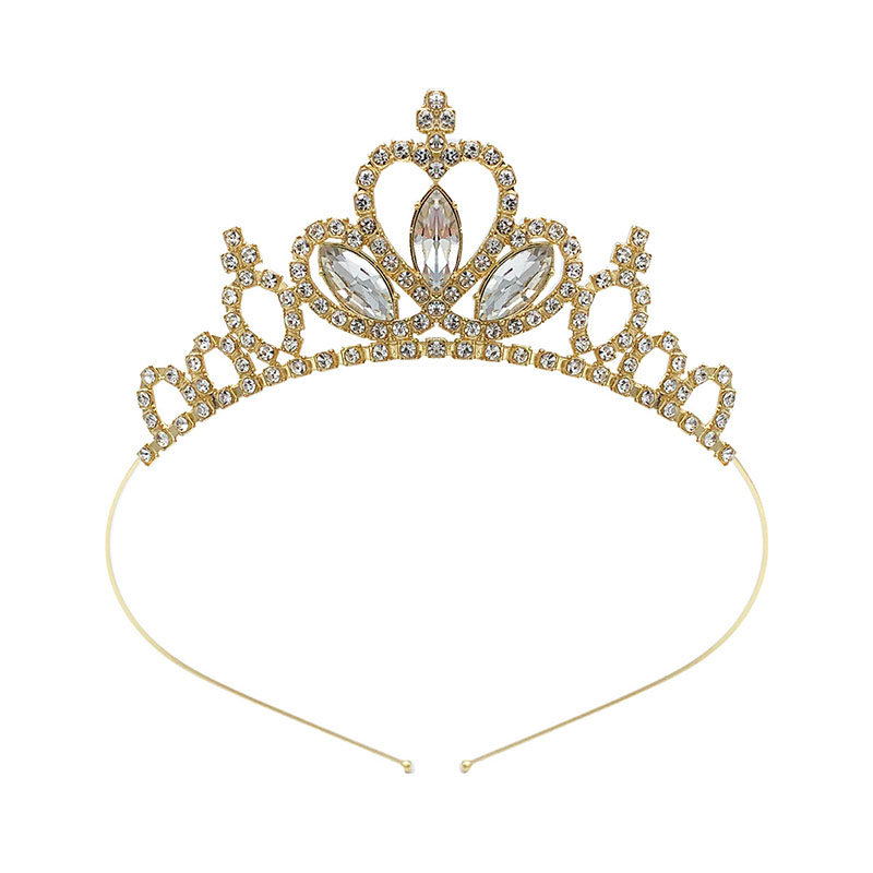 Zanlloy Kids Rhinestone Tiara Princess Headband for Girls Birthday Accessories Bridal Crystal Crown Tiara Wedding Hair Jewelry: Antique Gold Plated
