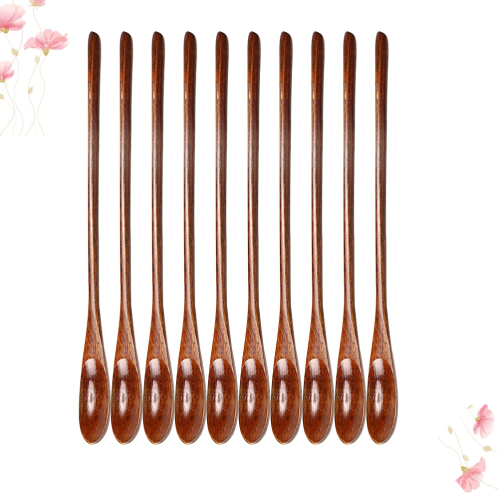 10Pcs Houten Roeren Lepel Creatieve Honing Scoop Mengen Stok Servies Voor Koken Honing Thee Koffie (Bruin): Brown