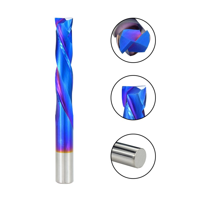 Up Down Cutter 2 Flute End Mill Nano Blue Coating 3.175mm Shank Spiral Router Bit For Compression Tool Tungsten Carbide Cutter