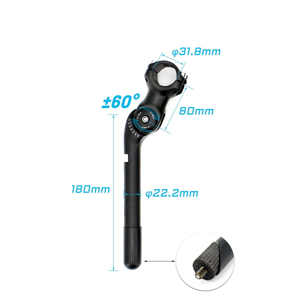 UNO Adjustable 60 Degree Bicycle Stem 31.8 Handlebar Stem Riser Front Fork Stem Aluminum Alloy With Quill 180mm Stems Adjustable: 31.8x80mm 22.2quill