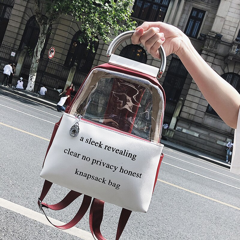 Sac à dos d'été Transparent en PVC pour femmes, sac à dos d'étudiant à la: Rouge