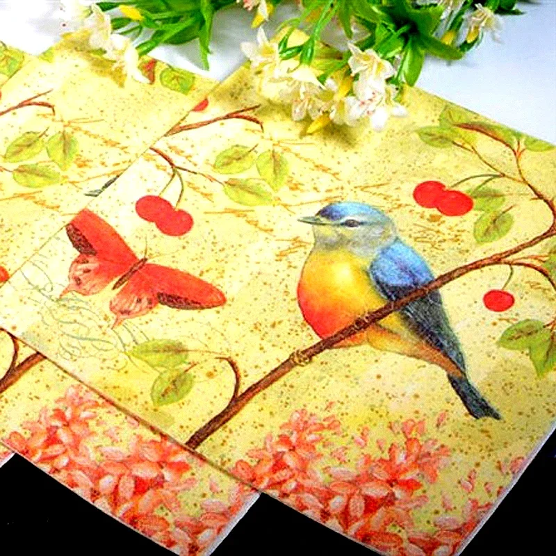 10/20 teile/beutel kreative Serviette drucken bunte Papiers erviette Karikatur Elster Spatz Vogel Hochzeit Mund Stoff Papier Tischset 33cm
