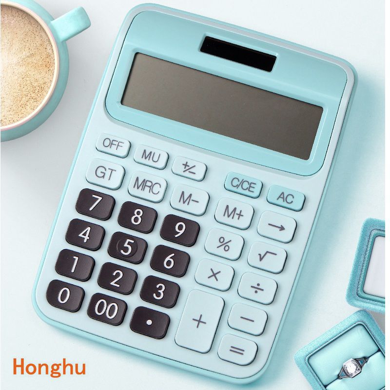 Desk Calculator Large Buttons Financial Business Accounting Tool Pink Blue Black big buttons battery and solar power 12 Digit: Blue